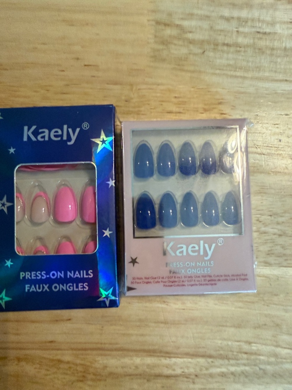 Women’s Press-On Nail Set — Pink & Blue Gloss Finish
